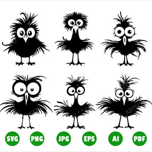 Pájaros de dibujos animados Svg, Paquete de 6 pájaros de dibujos animados, Silueta, Vector, Transparen, Cricut, Cortar archivo, Png, Pdf, Clip Art, Jpg