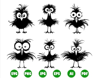 Cartoon Birds Svg, 6 Cartoon Birds Bundle, Silhouette, Vector, Transparen, Cricut, Cut File, Png, Pdf, Clip Art, Jpg