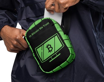 In Bitcoin We Trust Borsa a tracolla dal design Monitor con motivo a griglia verde neon