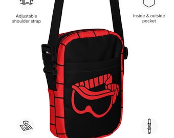 Stylish Snowboard Goggles Illustration Crossbody Bag with Red Grid Accent