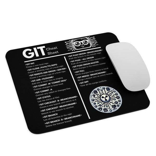 Funny Git Cheat Sheet Mouse pad | Gift for Software Engineer | Developer | DevOps | Linux | Javascript | Hacker | Medical Coder | GitHub