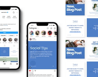 Instagram Templates Social Media Manager Agency Post | Set of 15 | Canva File | INSTANT DOWNLOAD | Small Business Instagram | Blue Theme