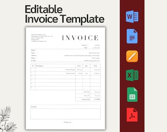 Plantilla de factura, PDF, Word, Excel, Docs, Plantilla de factura para pequeñas empresas, Contabilidad para pequeñas empresas, Plan de negocios, Factura editable