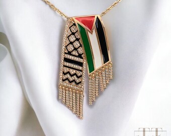 Palestine Kufiya Necklace, Gold Palestinian Keffiyeh Necklace, Kefiyah Pendant Necklace, Hirbawi Keffiyeh, West Bank Apparel