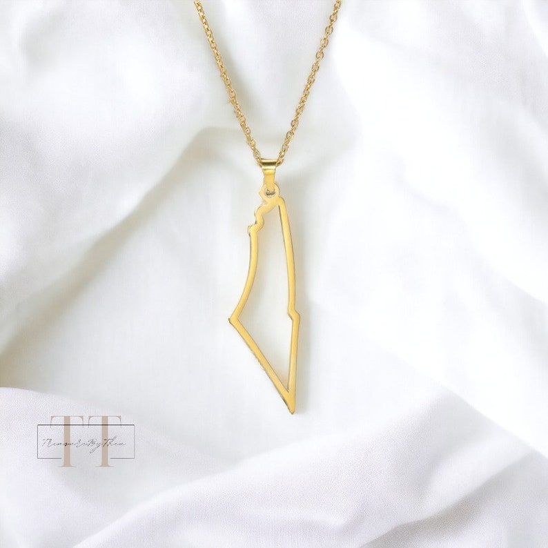 18k Gold Palestine Map Outline Pendant Necklace Women or Men Etsy