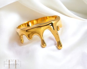 Gold Dripping Ring, Small Dripping Ring, Statement Ring, Irregular Unique Jewellery, Waterproof Gold Drip Ring