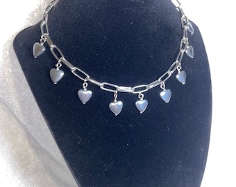 Metal Charm Necklace Silver Heart-Shaped Multi-Charm Choker