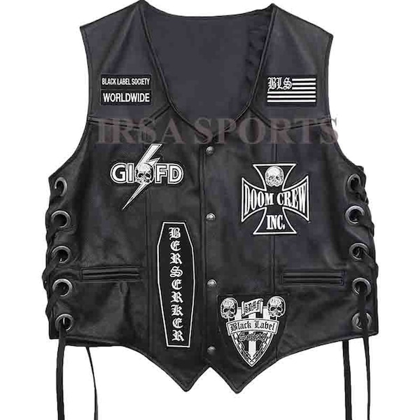 Men's Black Label Society BLS Black Leather Vest |Black Label Society Leather Vest | Rock Like Zakk Wylde with the Black Label Society Vest