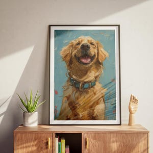 Poster arrotolato con ritratto di cane felice, regalo per amanti degli animali, decorazione per cani, decorazione murale con animali, decorazione per la casa, ideale per compleanni