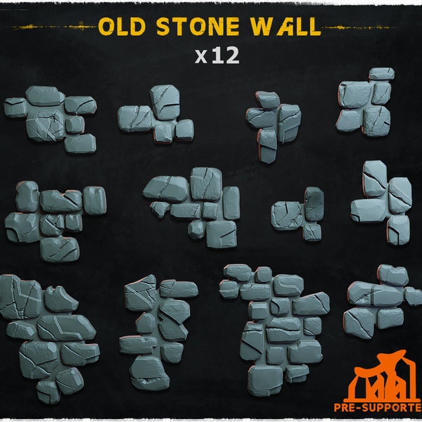 12x old stone walls - Basing Bits (3D Printed)