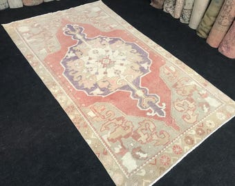 4.2 ft / 7.2 ft oushak Rug pastel rug Vintage Rug Hand Made Rug Old Rug Anatolian rug