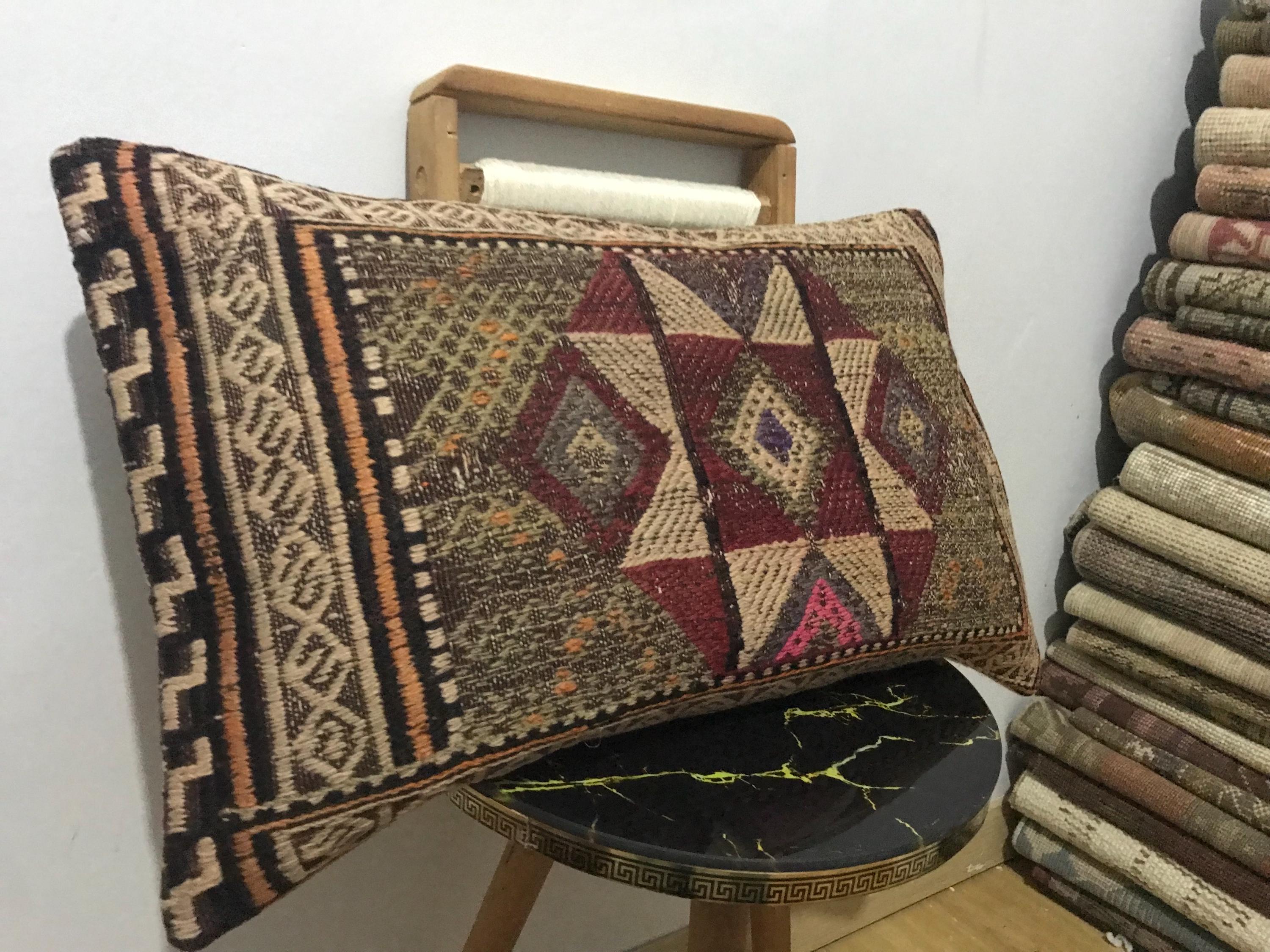1 Ft x 2 Ft Kilim Pillow 12 x16 inç Antique Pillow,Carpet Pillow,Moroccon Pillow,Decorative Pillow,Throw Pillow,Bench Pillows,Rug 30x60 Cm