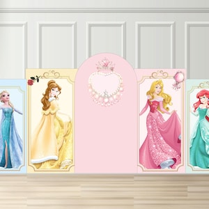 Disney Princesses Backdrop Elegant Baby Shower Birthday Decor Disney Princesses Party Prop Digital Download Elsa Aurora Bella Ariel