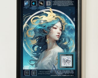Aquarius Anime Zodiac Poster: Astrology Art Print (Digital Download)