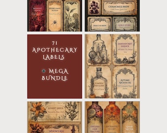 Vintage Witchy Apothecary Labels: Printable Potion Bottle Stickers (Digital Download)