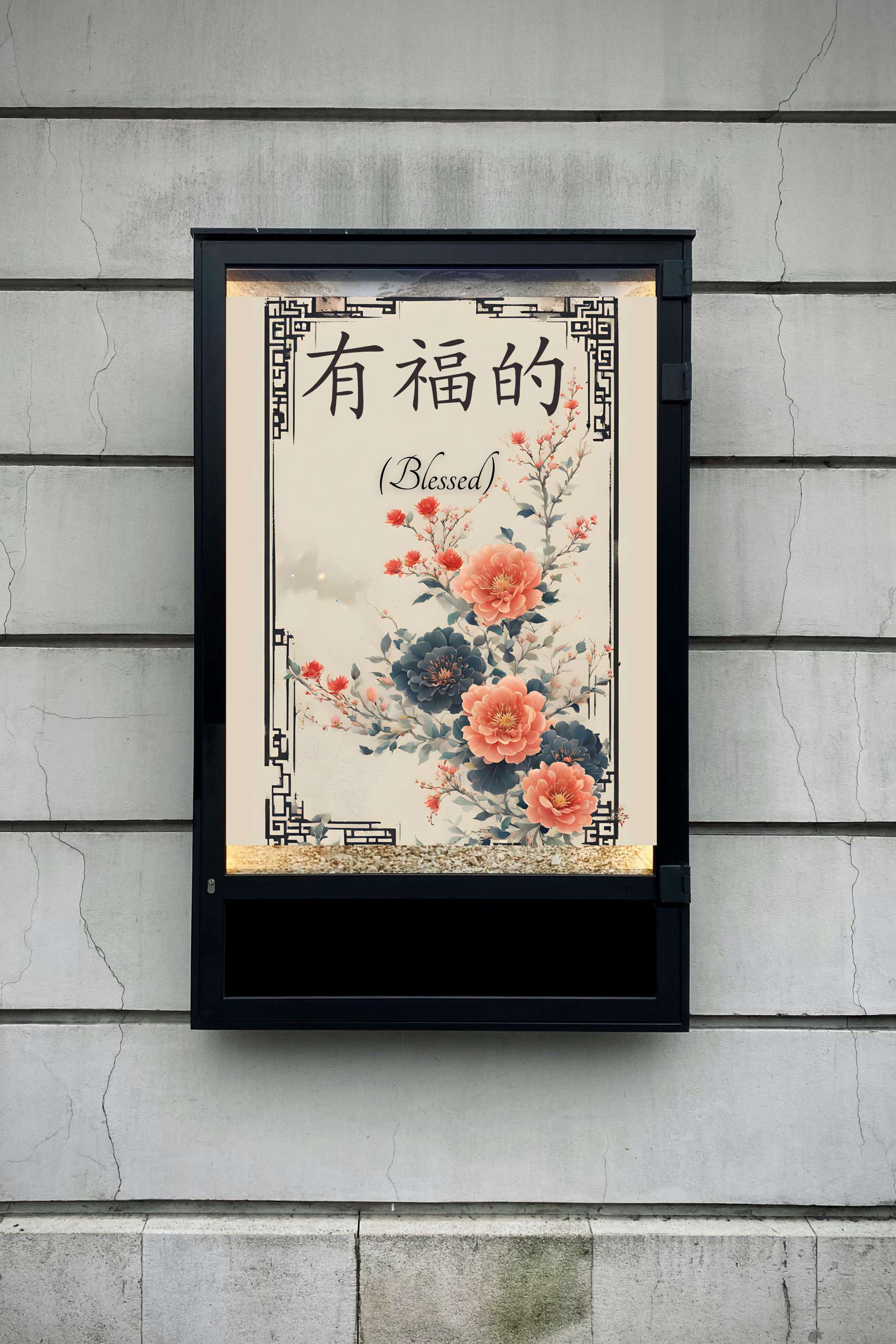 Blessed Chinese Calligraphy Wall Art Poster, Asian Inspired Wall Art ...