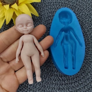 Silicone Mold of doll size 9х4,2 cm/ 3,5х1,6 inch for polymer clay chocolate, fondant and sugar mastic Small puppet mold Mold cup decorating