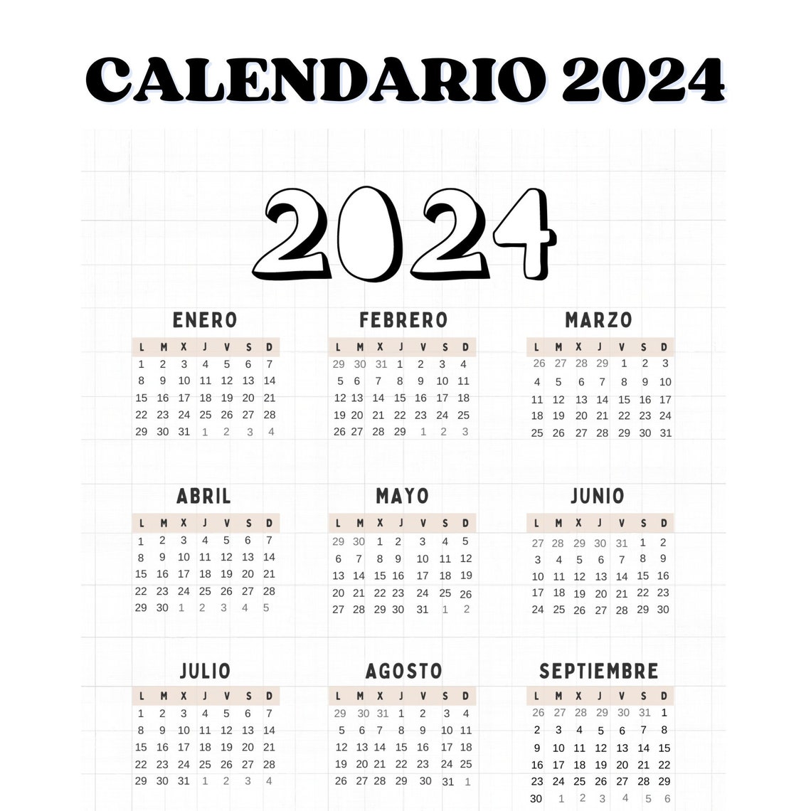 Printable 2024 Vertical Annual Calendar A3 A4 A5 or Letter Size - Etsy