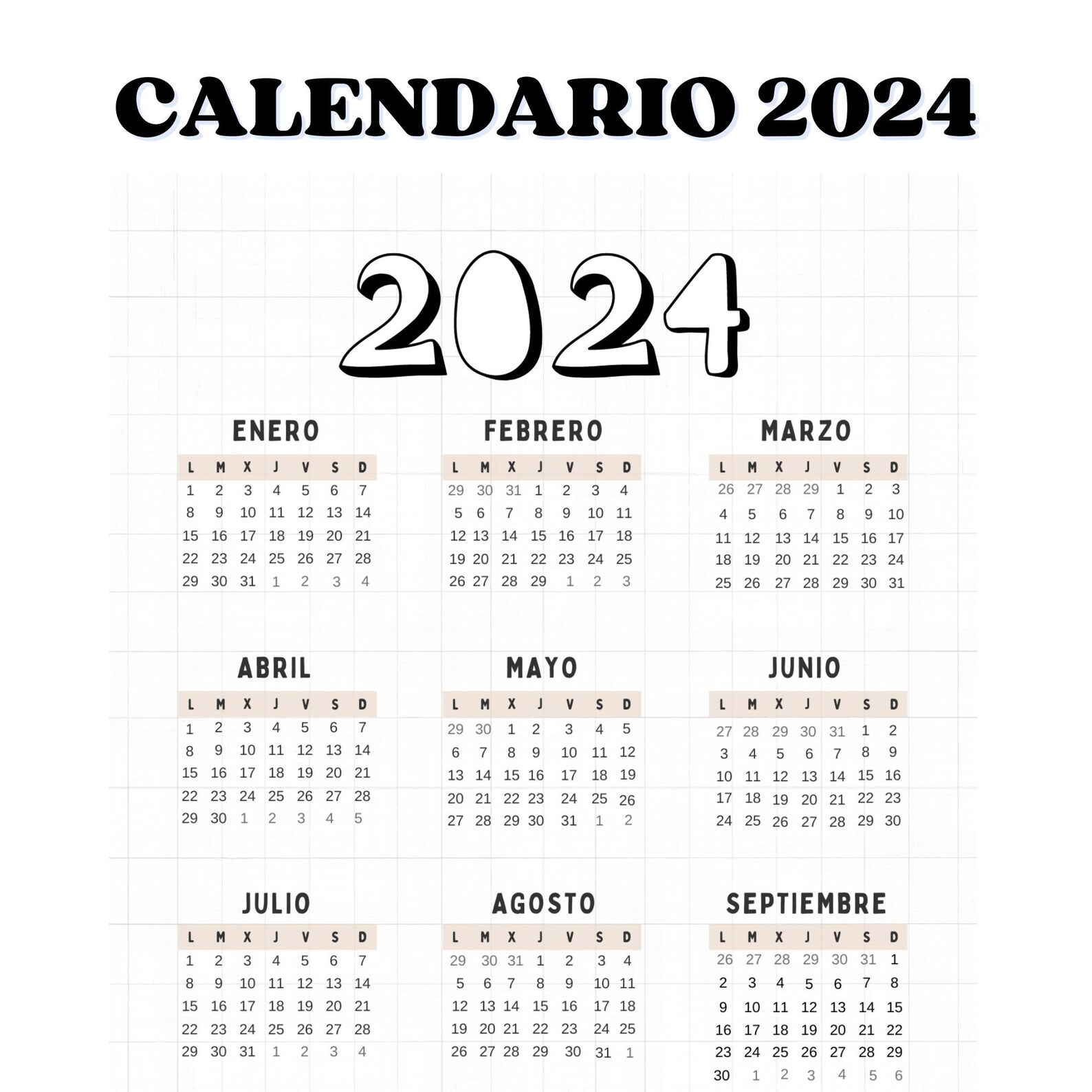 Printable 2024 Vertical Annual Calendar A3 A4 A5 or Letter Size - Etsy