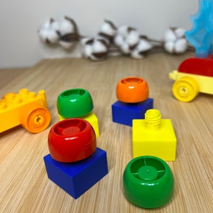 Duplo Montessori 3D printed Block (4,6,8,10,20pc), Baby Food Pouch Caps Toy for Lego Duplo, Screwing and Unscrewing (Nuts & Bolts Toy)