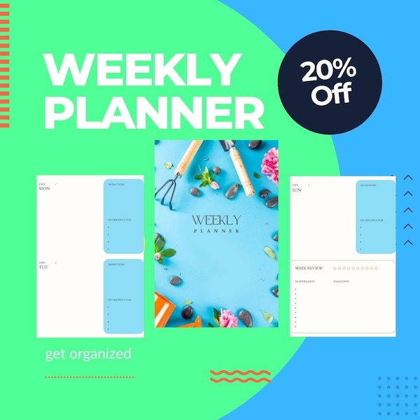 Printable Blue Weekly Planner. Planner. Get organized. Weekly Planner Template. Printable planner.  Planner template. Blue Template