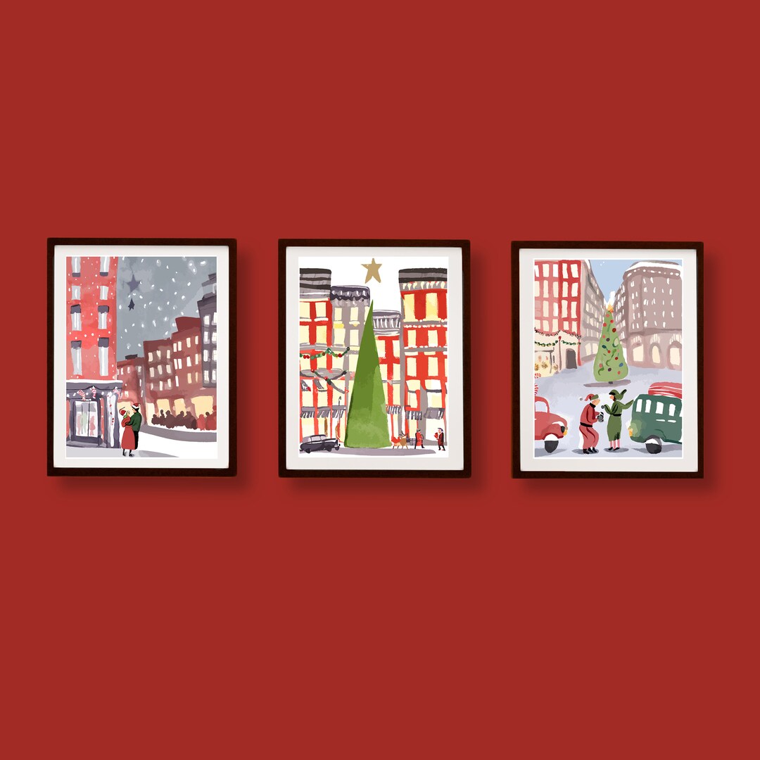 Set of 3 Christmas, New Years Eve, Art Prints, Colourful, Modern