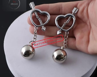Heart Nipple Clamps with Gravity Ball Weight Pendant