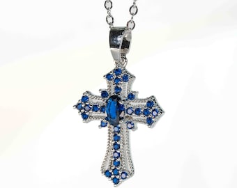 Croix gothique en acier inoxydable - BLEUE | ARGENTE