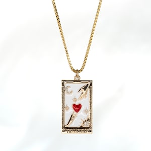 Collier carte de tarot " The Lovers " - Plaqué or 18 carats - Idée cadeau de Noël