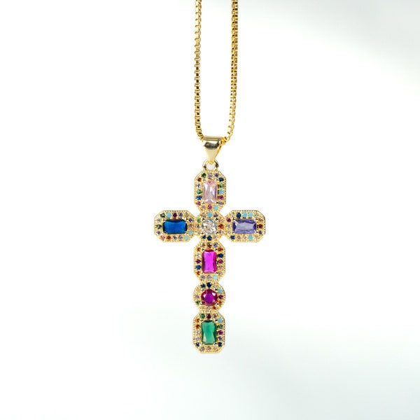 Croix baroque | Le Prisme - Collier croix baroque - pendentif croix -  plaqué or 18 carats