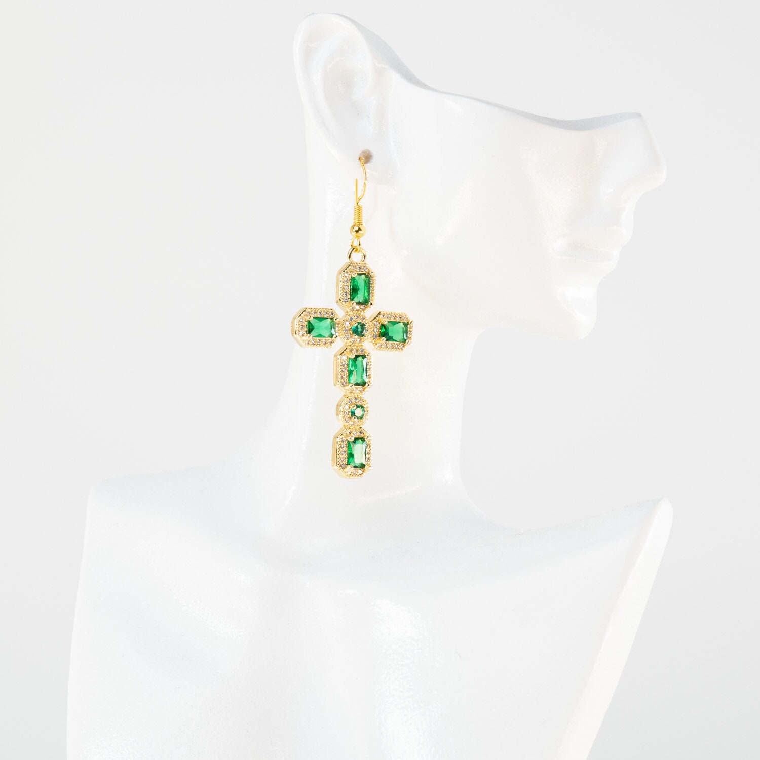 Boucles D'oreilles Pendantes Croix Baroque Gothique - Plaqué Or 18 Carats, Fermoir Crochet - Neuves Avec étiquettes