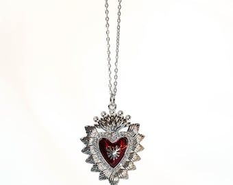 Collana Ex Voto Sacro Cuore | Acciaio inossidabile placcato argento | Regalo di Natale unico