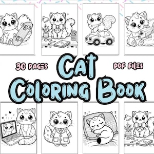 Cat Digital Coloring Book PDF + PNG | Cat Moments: Meow Life Coloring Book Pages for Kids | Coloring Books, Coloring Pages
