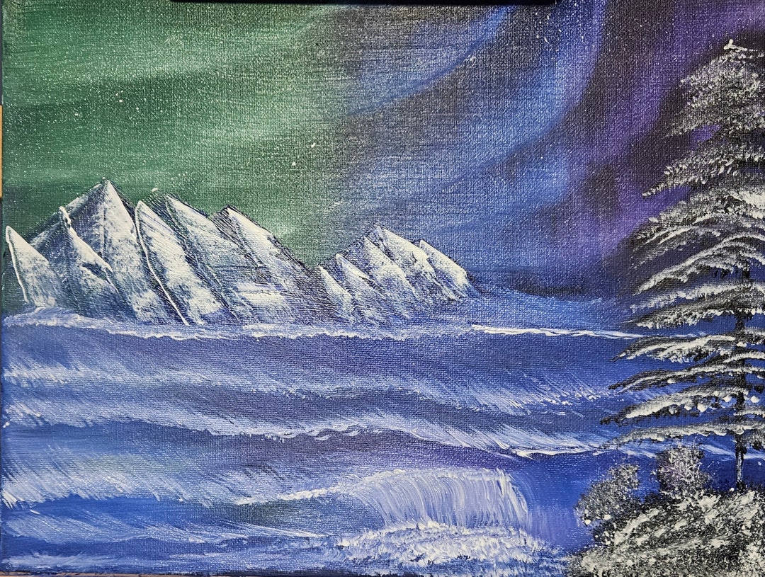11x14 Northern Lights Oil Painting on Stretched Black Canvas Etsy