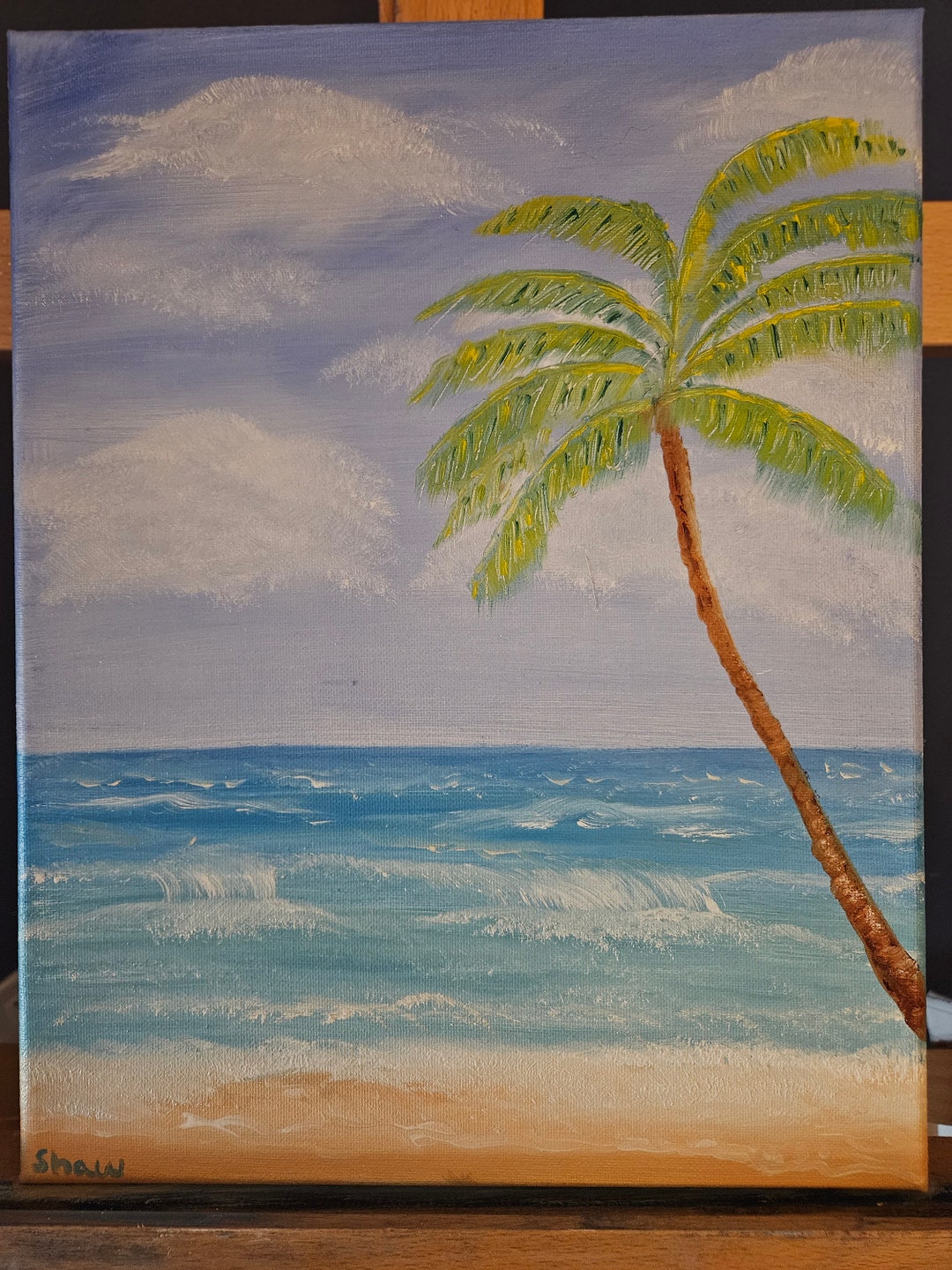 Palm Tree on the Beach Ocean Scene Oil Painting - 11x14 - Etsy