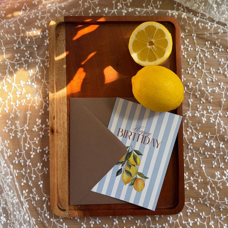 Lemon Birthday Card "Happy Birthday" | Mediterranean Postcard | Sustainable 300g Recycled Matte Paper | Summery image 3