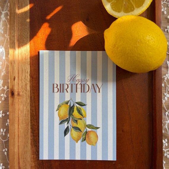 Zitronen Geburtstagskarte „Happy Birthday“ | Mediterrane Postkarte | Nachhaltiges 300g Recyclingpapier Matt | Sommerlich