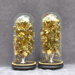 Antique French Glass Cloche Domes: Vieux Paris Porcelain Flowers