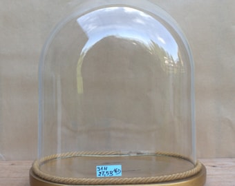 Vieille globe verre dome de collection ovale 31 x 27,5 x 14,5 taxidermie vitrine présentoir croix Français verrerie cloche vintage rétro