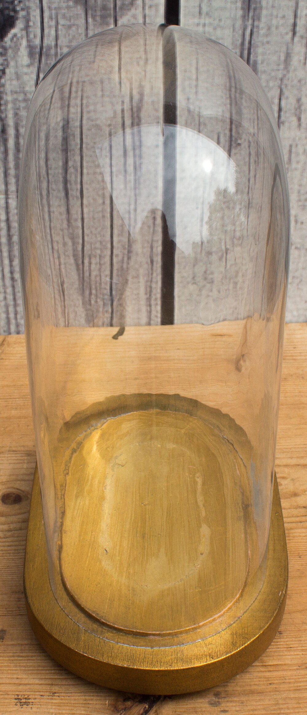 Vintage Oval Glass Cloche Dome Bell Jar Gilt Wooden Base 11.22 X 7.48 X