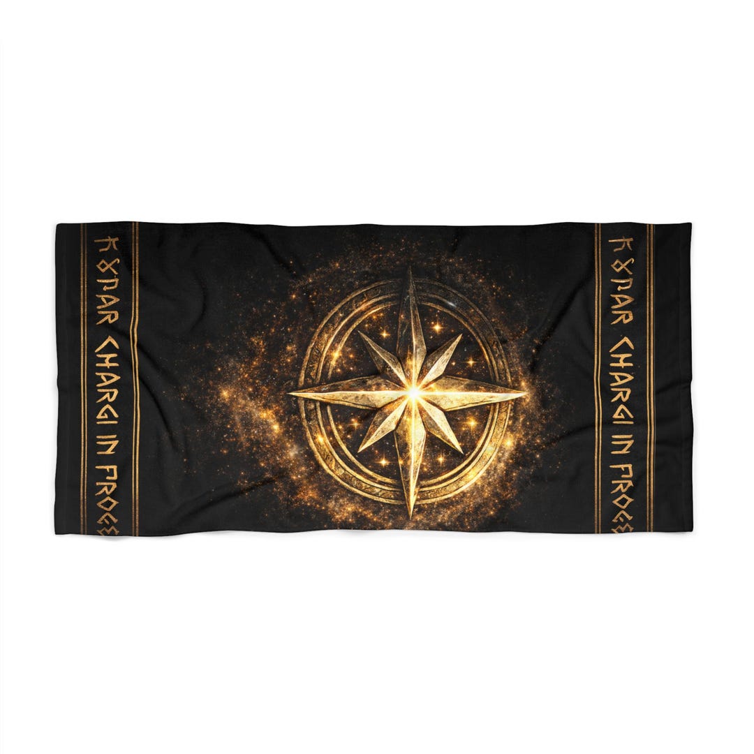 Vestial Rune March Birth Rune Beach Towel – Solar Charging in Progress – Summer ...