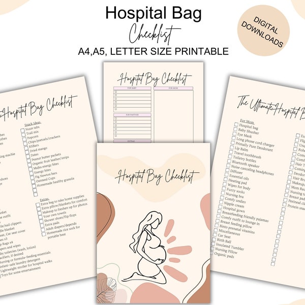 Hospital Bag Checklist Printable -plan it mom, Newborn Checklist, Hospital checklist, Maternity checklist, Birth packing list, New mom, PDF