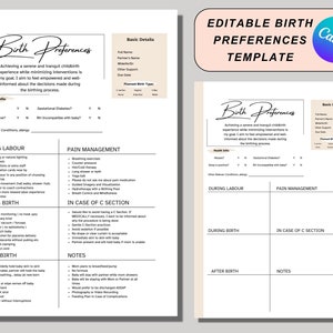 Editable Birth Plan Template: Labor & Delivery Preferences (Canva, Digital Download)