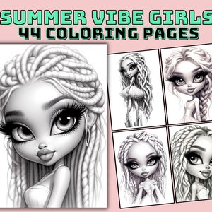Grayscale Coloring Pages, Collection of Summer Vibe Girls, featuring charming illustrations. Perfect for relaxing and unleashing creativity. Instant download. Ideal for all ages. Enjoy colouring! Printable, Pdf, Coloring book. #grayscalecoloringpage