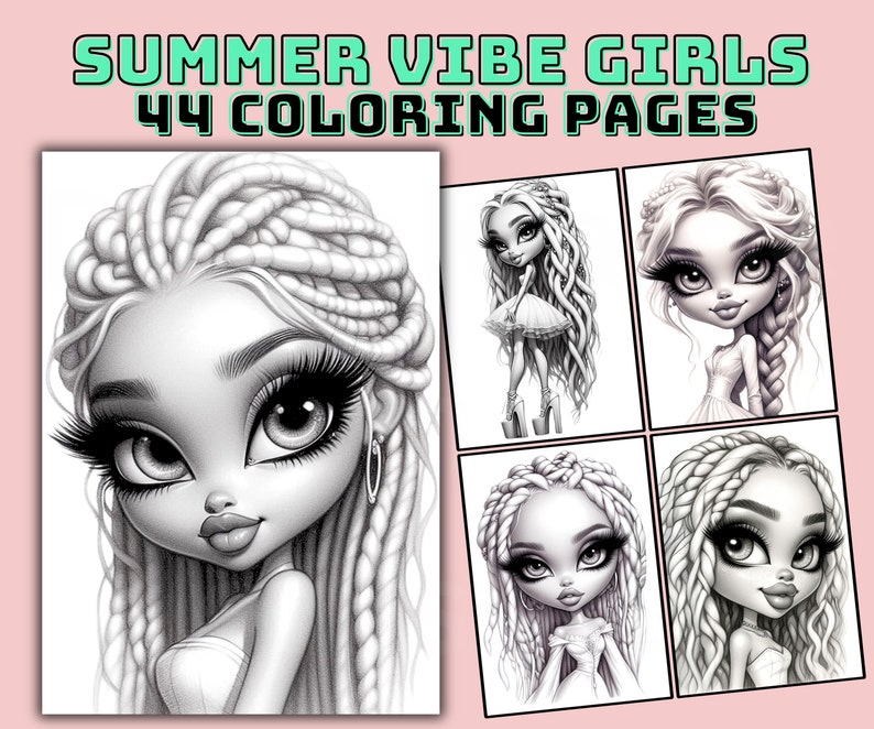Grayscale Coloring Pages, Collection of Summer Vibe Girls, featuring charming illustrations. Perfect for relaxing and unleashing creativity. Instant download. Ideal for all ages. Enjoy colouring! Printable, Pdf, Coloring book. #grayscalecoloringpage