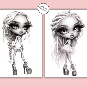 Grayscale Coloring Pages, Collection of Summer Vibe Girls, featuring charming illustrations. Perfect for relaxing and unleashing creativity. Instant download. Ideal for all ages. Enjoy colouring! Printable, Pdf, Coloring book. #grayscalecoloringpage