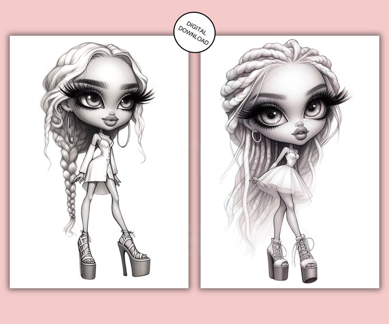 Grayscale Coloring Pages, Collection of Summer Vibe Girls, featuring charming illustrations. Perfect for relaxing and unleashing creativity. Instant download. Ideal for all ages. Enjoy colouring! Printable, Pdf, Coloring book. #grayscalecoloringpage