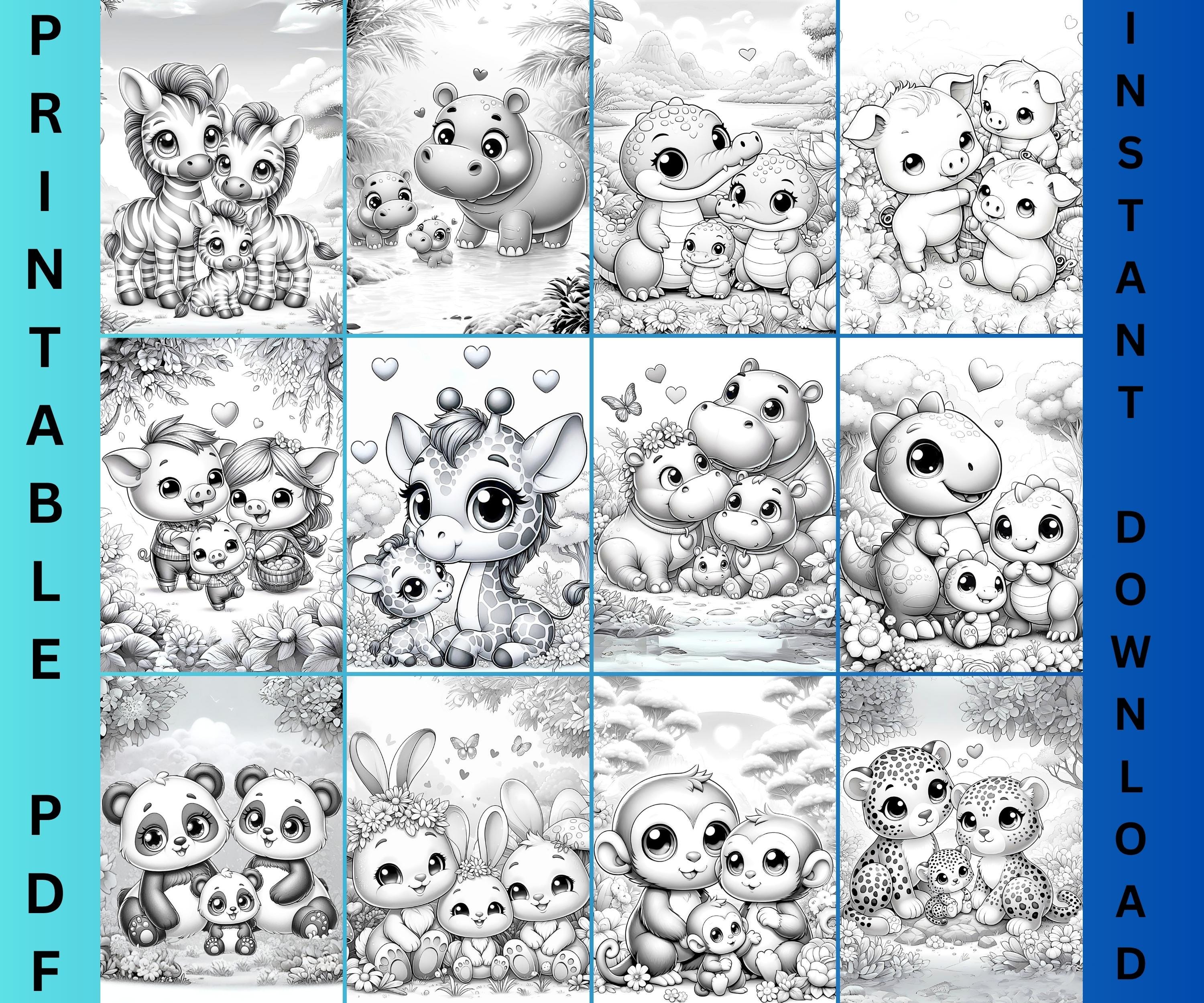 Grayscale Coloring Book Pages Kawaii Animals 71 Printable Sheets for ...
