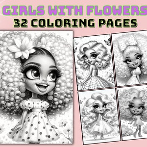 Livre à colorier en niveaux de gris de bouquetières : 32 pages imprimables (téléchargement PDF A4)