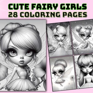 Cute Fairy Grayscale Coloring Pages A4 Digital Download for Kids&Adults 28 Page PDF Set for Instant Printable Art Therapy Creative Gift Fun